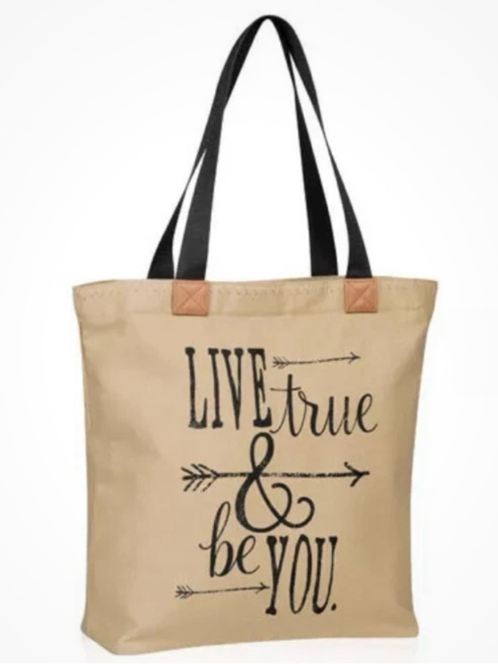 Thirty One 31 Beige Canvas Wander Tote with Black Script new in package Retired